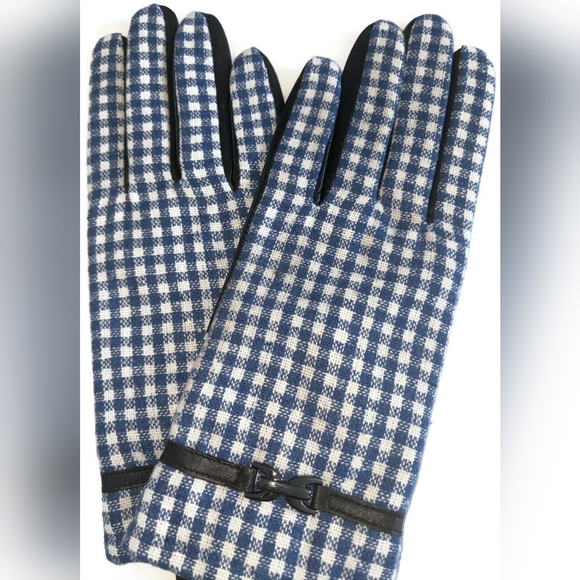 Ladies XLarge Navy Check Black Leather-Palm Gloves - Picture 3 of 3
